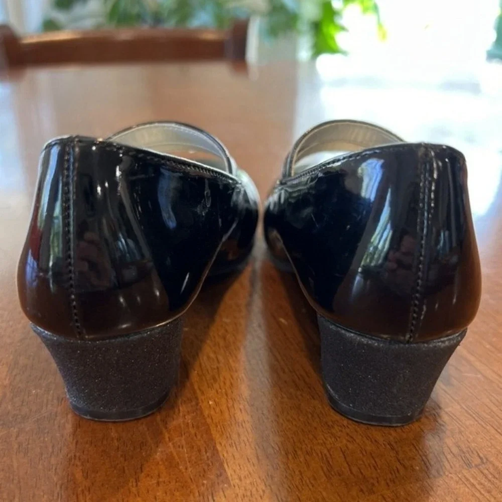 American Eagle Kids Black Patent Mary Jane Glitter‎ Block Heel Shoes Toddler 11